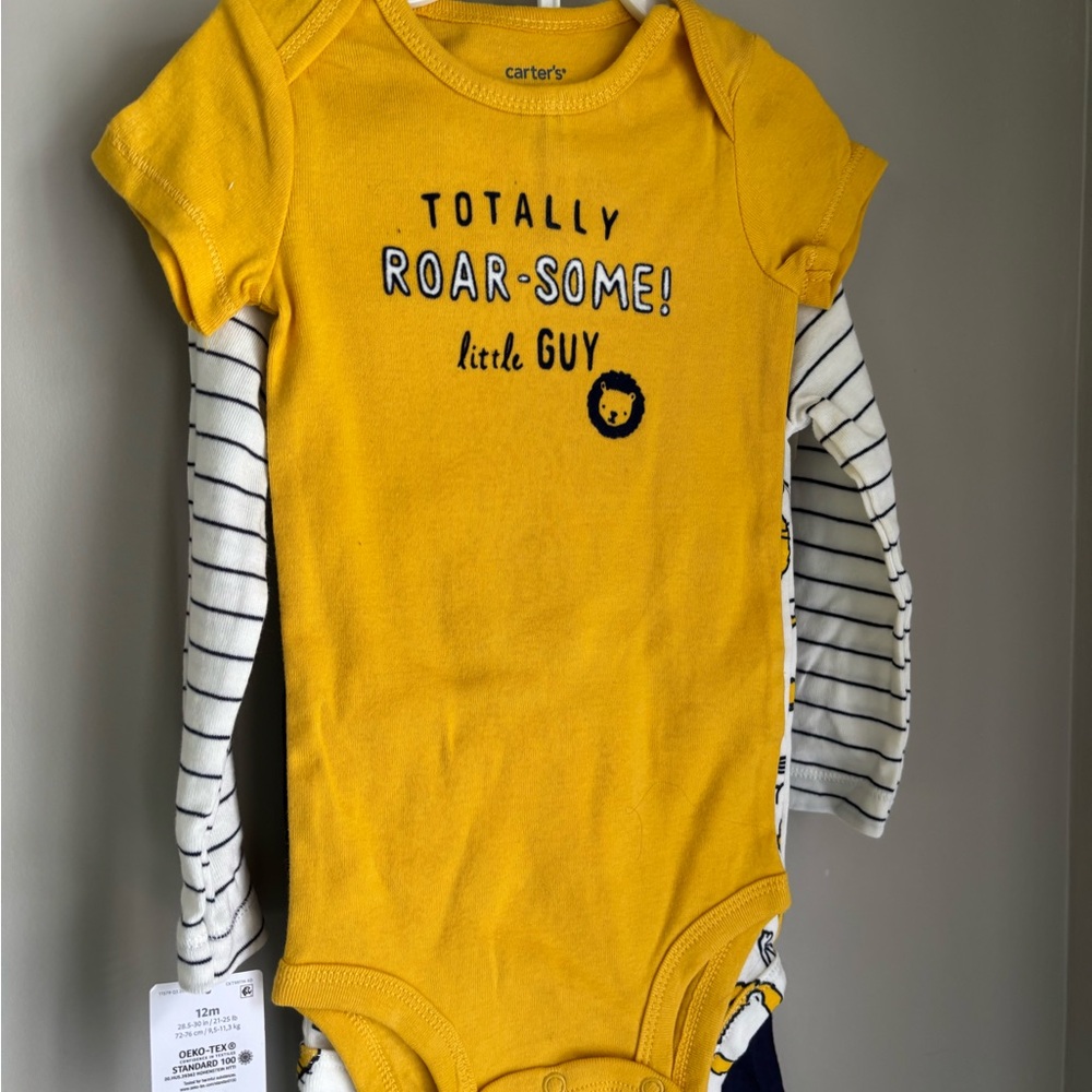 Carter's Yellow Layered Look Bodysuit (short-sleeved, long-sleeved, and pants)